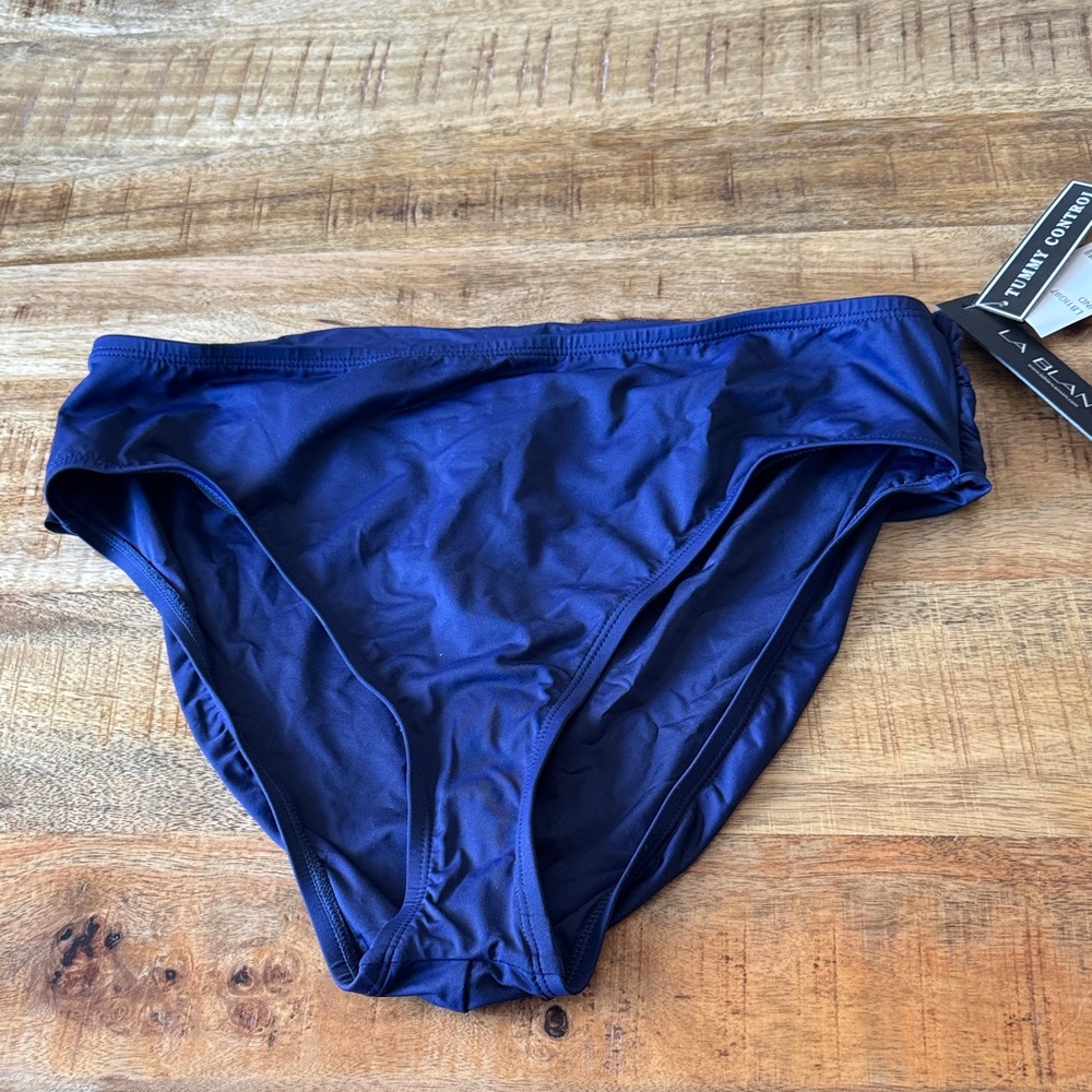 La Blanca high rise waist waisted navy Blue indigo Bikini Bottom panty ruching